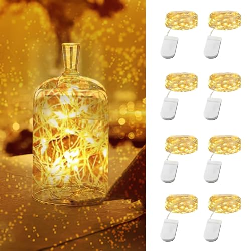 Vicloon Guirlande Lumineuse à Piles, Guirlande Micro LED en fil de cuivre, Lot de 8 Pièce Fée Chaîne Lumières 2m 20 LEDs Guirlande, pour Décoration Noël...