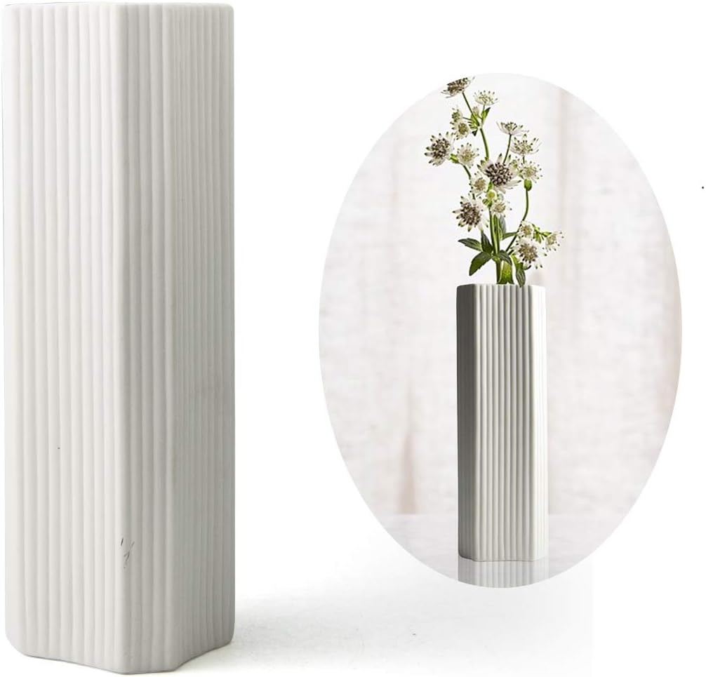 PUDDING CABIN 11" Flower Vase Simple White Vases for Home Decor