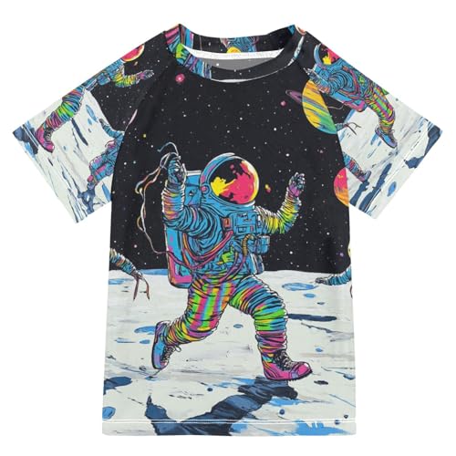 Boys Swing Shirts Planet Astronaut Lunar Rashguard Short Sleeve Kids T-Shirts Sun UPF 50+