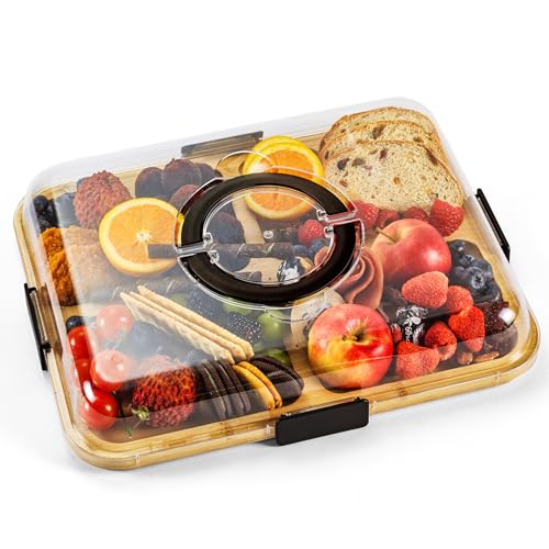 Charcuterie Board with Clear Lid, Travel Portable Cheese Board Ch...