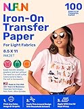 NuFun Activities Printable Iron-on Heat Transfer Paper for T Shirts, Light Fabrics, 100 Sheets 8.5 x 11 inch, Long Lasting, Durable, Professional Quality, Easy DIY, Non-Toxic, Made In the USA