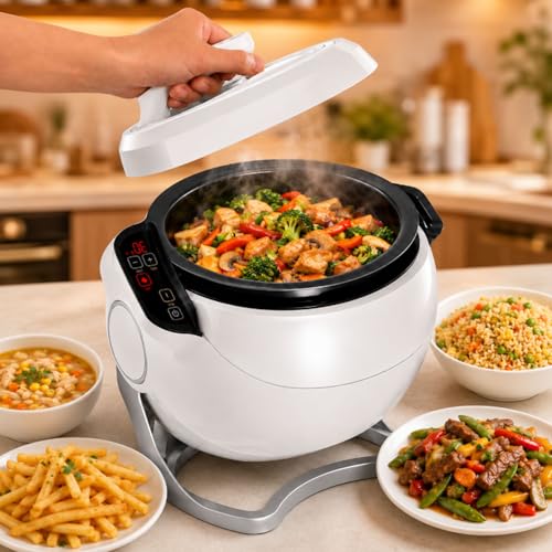 BOOZXCV Robot salteador automático, procesador de Alimentos Comercial, máquina de Cocina automática Profesional con Calentamiento 3D de 2000 W, Wok de Tambor de 6 litros