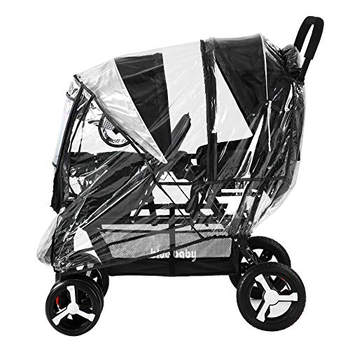Double Stroller Rain Cover Universal, Baby Stroller Accessories, Twin Baby Travel Weather Shield, Windproof Waterproof, Protect from Dust Snow