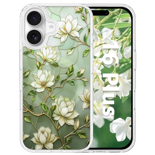 Coque iPhone 16 Plus MagSafe Tcaraersing transparente fleurie antichoc en PC et TPU