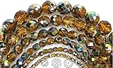 4mm (102 Beads) Topaz Vitrail Coated, Czech Fire Polished Round Faceted Glass Beads, 16 inch Strand