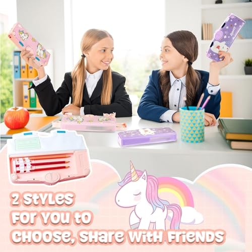 Image of Stylbase Pencil Box Suitcase for Boys & Girls | Hard School Pencil Case Geometry Box with Password Lock & Handle | Pencil Pouch for School Supplies Kids (Cameo Pink)