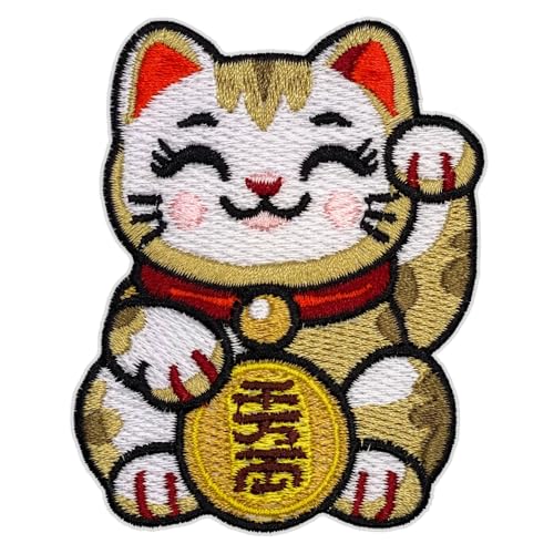 Maneki-Neko Lucky Cat Patch – 3.15 inches, Colorful Japanese Lucky Patch – Japanese Embroidered Fortunate Patches for Backpacks