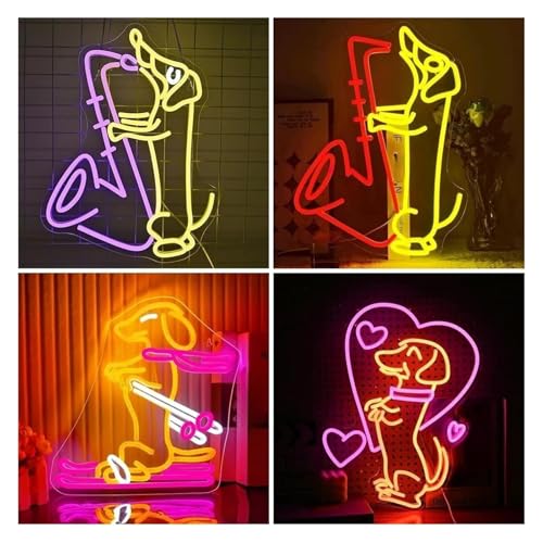 Lampe au néon LED chien jouant, décoration murale haute durabilité 32.5cm