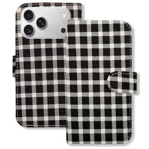 sslink iPhone17 Pro Max アイフォン17プロマックス 対応 手帳型 ケース 生地 布 (チェック02) チェック柄 千鳥柄 ファブリック PUレザー 合皮 ダイアリータイプ 横開き カード収納 スタンド機能 フリップ カバー