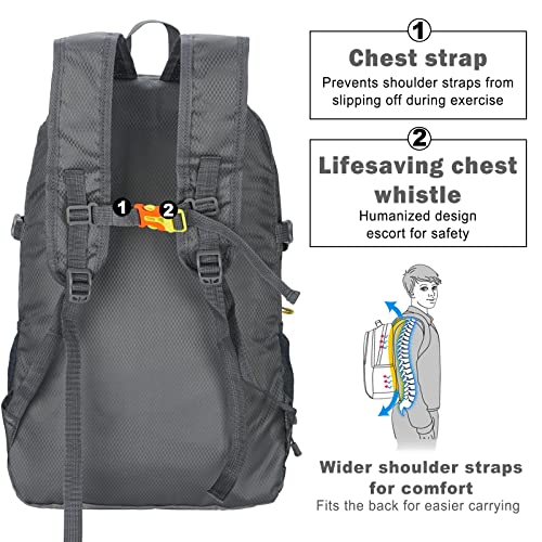 Werewolves Lightweight Waterproof Foldable Small Backpack - Water Resistant Hiking Daypack For Outdoor Camping Travel (20L, Grey) #TOP4