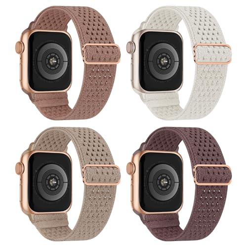 Image of 4 Pack Stretchy Solo Loop Compatible with Apple Watch Bands 38mm 40mm 41mm 42mm 44mm 45mm 46mm 49mm Women Men, Sport Nylon Elastic Straps Wristbands for iWatch Series 11 10 9 8 7 6 5 4 11 Ultra /SE 3 2