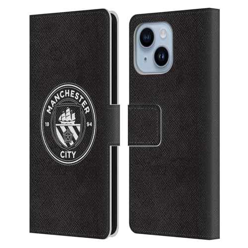 Étui portefeuille Man City FC pour iPhone 14 Plus en cuir noir et blanc