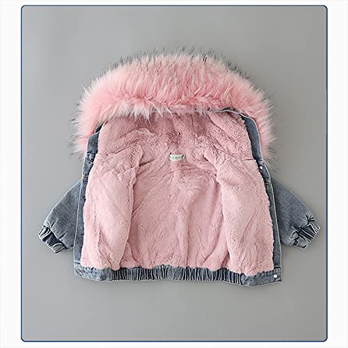 EISHOW Toddler Baby Girls Denim Jacket Faux Fur Collar Hooded Jean Coat Warm Thicken Fleece Lined Plush Jean Outwear Snowsuit3
