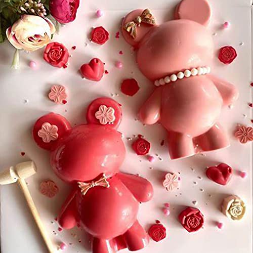 2Pcs 3D Bear Chocolate Silicone Molds With Hammer for Smash Bears, Candy, Mousse Cake, Dessert Baking, Jello, Big Gummy, Birthday Valentines Day
