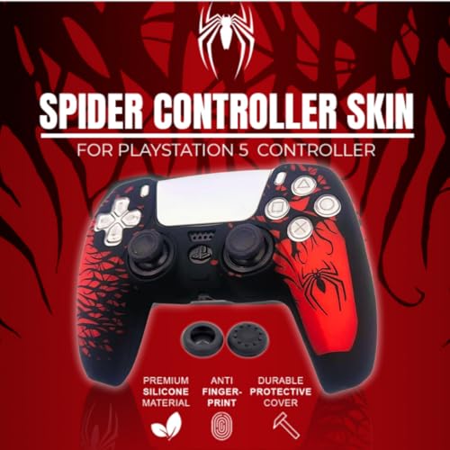 Image of TMG PS5 Controller Skin Spider-Man Theme Silicone Special Edition Protective Skin Case Cover for PS5 Controller with 2 Thumb Grip Caps (Red)