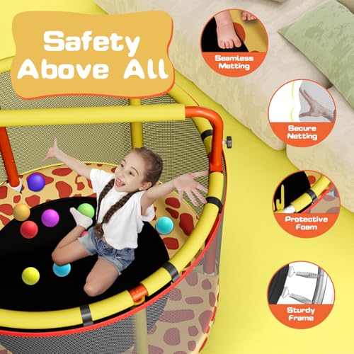 55" Trampoline for Kids with Enclosure, 440lbs Capacity Indoor & Outdoor Toddler Trampoline with Adjustable Gymnastics Bar & Toys, for Boys & Girls - Image 3