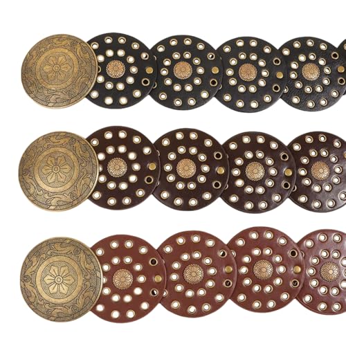 Women's Y2K Hollow Wide Disc Belt Boho Floral Leather Belt Western Cowboy Chunky Metal Buckle Concho Waist Belts4