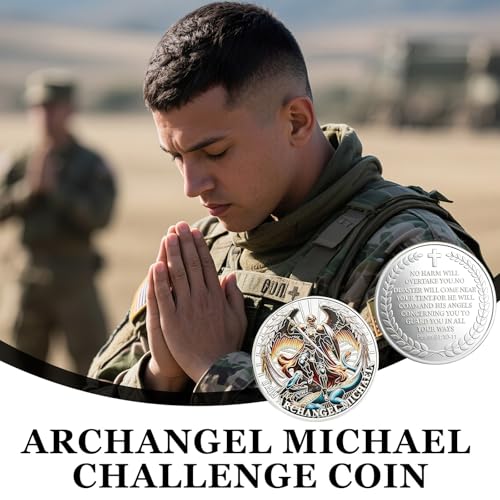 The Archangel Michael Watches Over Us Challenge Coin with Psalm 91:10-11, Religious Collectible Coin for Military, Police, Christian Gifts, Includes Protective Case (24 Pcs Silver) by Qoncosy - Image 4