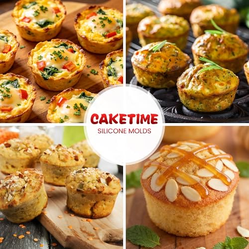Image of CAKETIME Silicone Muffin Pan for Air Fryer Oven, Nonstick 7-Cup Red | Food-Grade, For Egg Bites, Muffins, Cupcakes, Mini Quiche, 1 Pack