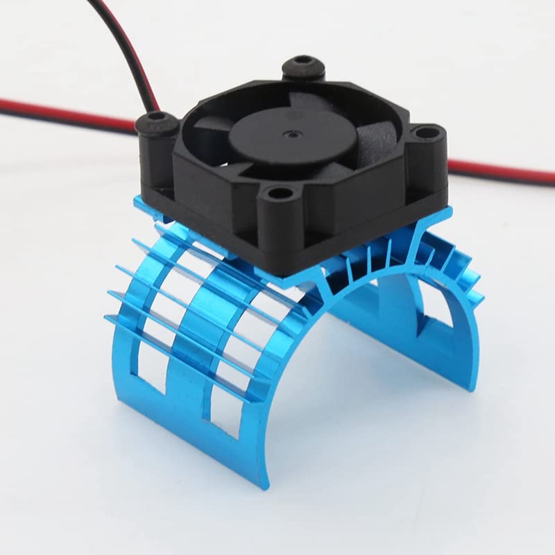 Blue RC Parts Electric Car brushless Motor Heatsink Cover + Cooling Fan for 1:10 HSP RC Car 540 550 3650 Size Motor Heat Sink(Adapter Cable)