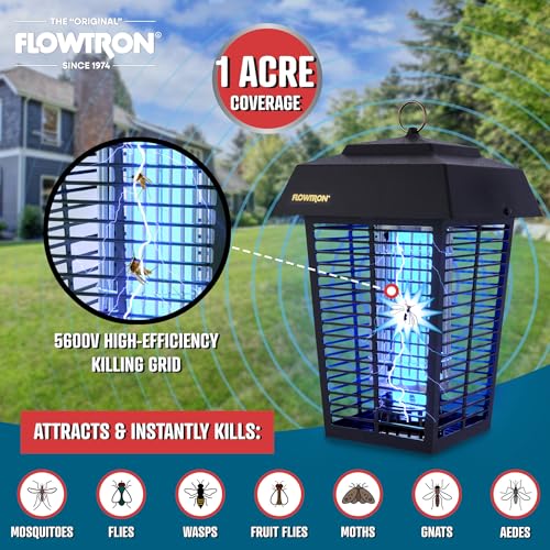 Image of Flowtron Bug Zapper, 1 Acre Outdoor, 40W UV Bulb, 5600V, Octenol Attractant | Bug zapper for backyards, patios, and farms - UV plus octenol lure clears mosquitoes, flies, and gnats - UL certified