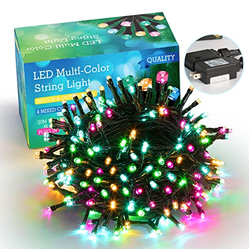 Quntis 66FT 200 LED Christmas Tree Lights, Outdoor Indoor Multicolored Xmas String Lights 8 Modes Holiday Decoration Lights Fairy Twinkle Lights Plug in for Home Garden Wedding Party Valentine's Day