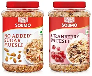 Amazon Brand Solimo - Cranberry Muesli 1kg & Amazon Brand - Solimo No Sugar Muesli 1kg