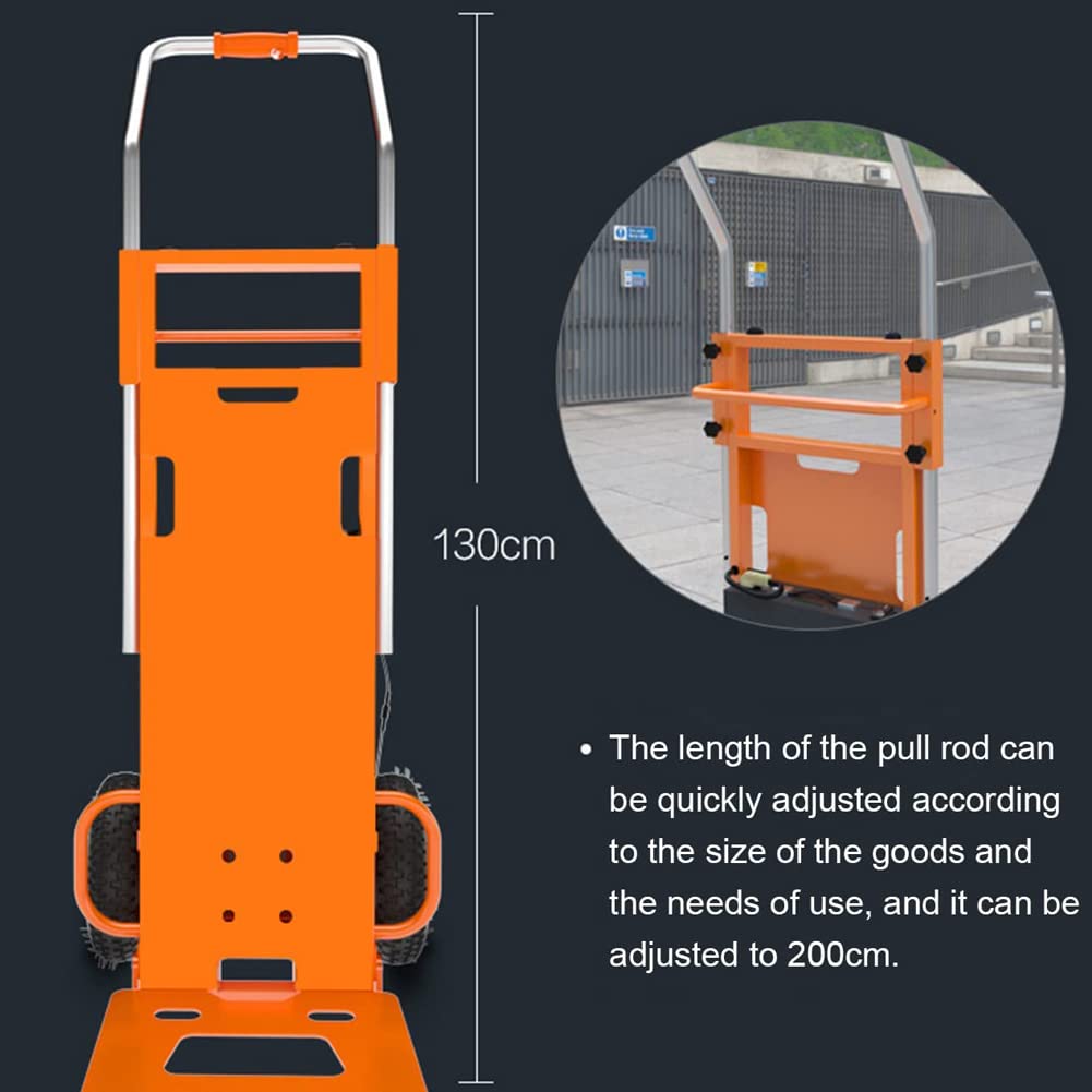 Carrello Saliscale Elettrico, Carrello a Mano su e Giù per le Scale con Carico 200Kg, Carrello Salva-Manodopera con Motore Brushless da 500W e Batteria Rimovibile 48V/12Ah/Arancione/500W
