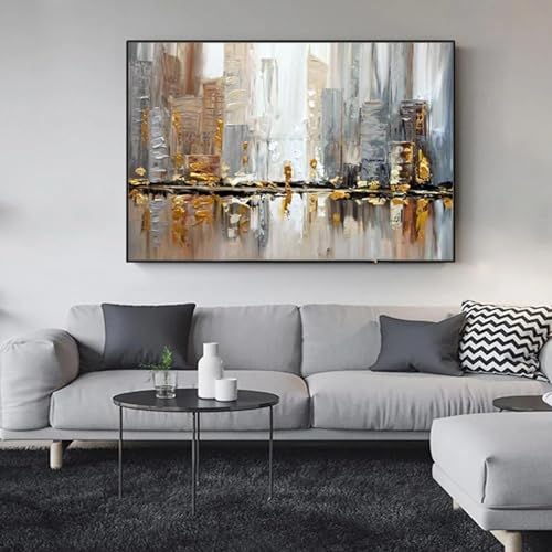 Toile abstraite moderne de qualité premium affiche LSYALUCK avec cadre doré chic