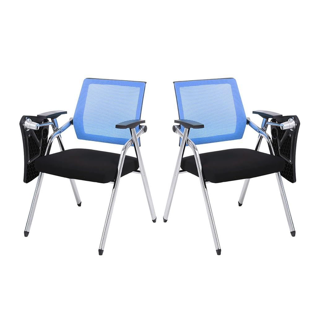 MYUYEE 2 Pack Folding Student Chair With Desk Attached,Tablet Arm Chair Conference Room Chairs Stackable Foldable Office Chairs With Ergonomic Backrest (Blue)