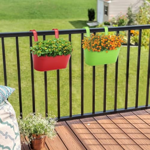 Image of 12 INCH Anti Rust Railing Oval Planter for Balcony & Garden with Detachable Handle | Hanging Flowerpot Holder | Metal Wall Planter for Indoor and Outdoor Decor (Multicolour, 6)