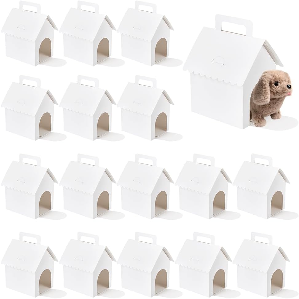 EVERJOYCRAFT 24pcs Adopt a Puppy Party Favors Boxes with Holes Foldable | White Dog House Shaped Treat Gift Boxes with Handle for Christmas Birthday Puppy Pet Adoption DIY Craft Supplies