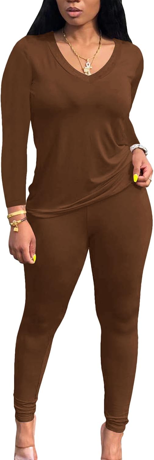 PINSV Women's Tracksuits 2 Piece Outfits Sweatsuits Long Sleeve Top Jogger Legging Pants Sets