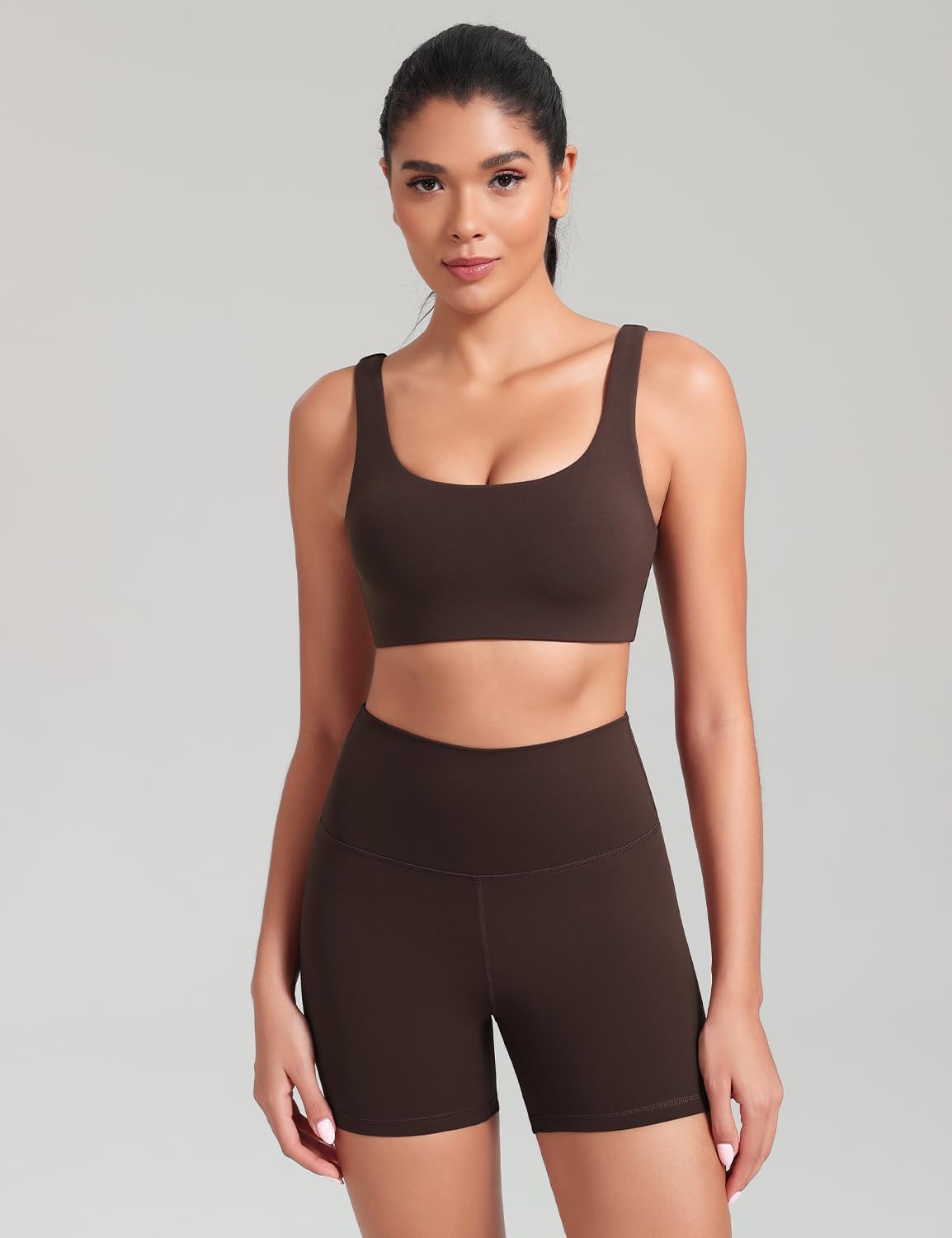 HeyNuts Womens U Back Sports Bra, Scoop Neck Low Impact Workout Yoga Tops Padded with Built in Bras A-D Cups - Image 2