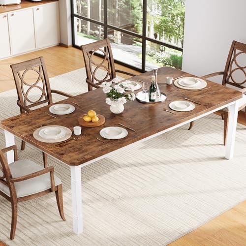Garvee Large Dining Table for 6-8 People, 79" Wooden Kitchen Table with Sturdy Metal Frame, Dining Room Table for Dining Room, Kitchen, White Leg & Re