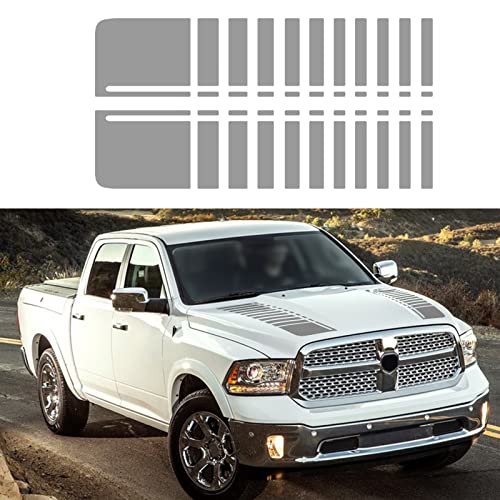 ramuel Car Hood Vinyl Racing Decals Stripe Stickers for Pickup（2PC,Grey）