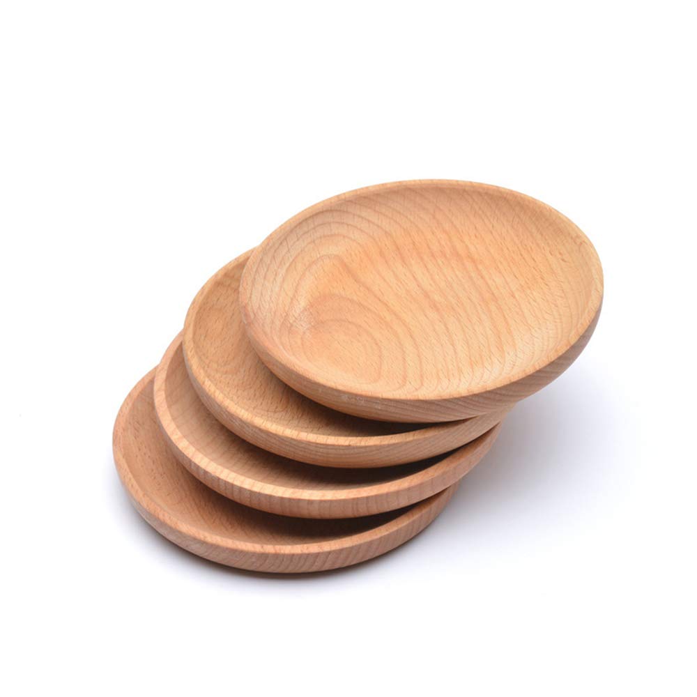 LZC 4 Round Wooden Plates, 4.7 Inch Natural Wooden Snacks, Candy Serving Plates, Tableware, Hand-made Decorative Plates, Suitable for Home Kitchen, Snacks, Desserts
