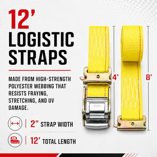 Correas E-Track de 2 pulgadas x 12 pies con hebilla de leva amarillas Boxer Tool 4