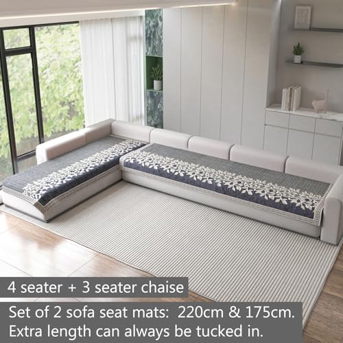 Image of Nendle Superior Velvet Floral Sofa Mat 7 Seater Set Cover Durable Protector for Living Room Sofa Set 4+3, Suitable for L Shape, Sectional and U Shape Sofa (Grey, Pack of 2)