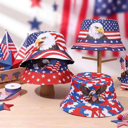 Image of Zhanmai 4 Pcs 4th of July USA Bucket Hat American Flag Patriotic Hats for Women Men 2026 Soccer Tournament Party Hat