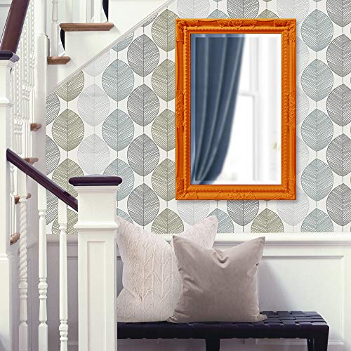 Image of Howard Elliott Collection Queen Ann Rectangular Glossy Orange Wall Mirror, Rectangle Hanging Wood Framed Vanity Mirrors for Home Decor, Living Room, Bathroom, Bedroom, or Hallway, 24 x 36 Inch