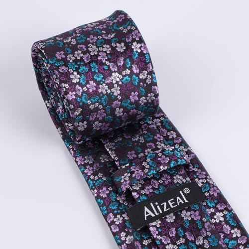Image of Alizeal Mens 3.15inches Exquisite Floral Tie with Small Flower Printed Pocket Square