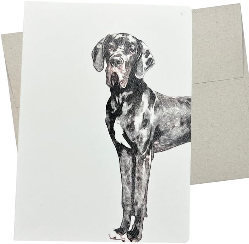 Tarjeta de felicitación de gran danés con sobre (5 x 7 pulgadas y interior en blanco para todas las ocasiones), bonita tarjeta de gran danés para