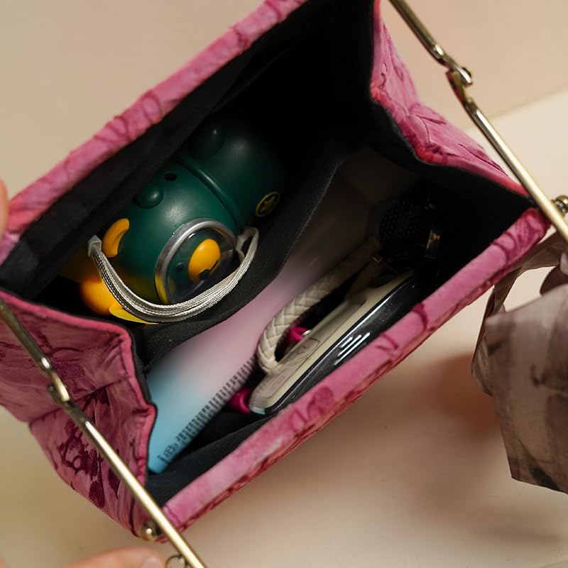 Women's Chinese Style Retro Kiss Lock Handbag,Chain Shoulder Bag, Aesthetic Vintage Clutch Crossbody Purse Evening Bag4