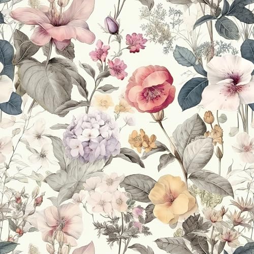 Jeweluck Floral Wallpaper Peel and Stick Vintage Floral Contact Paper Peel and Stick 16.9”x118.1” Poppy Flower Wallpaper Boho Leaf Removable Self Adhesive Wall Paper for Cabinets Bedroom Decorative
