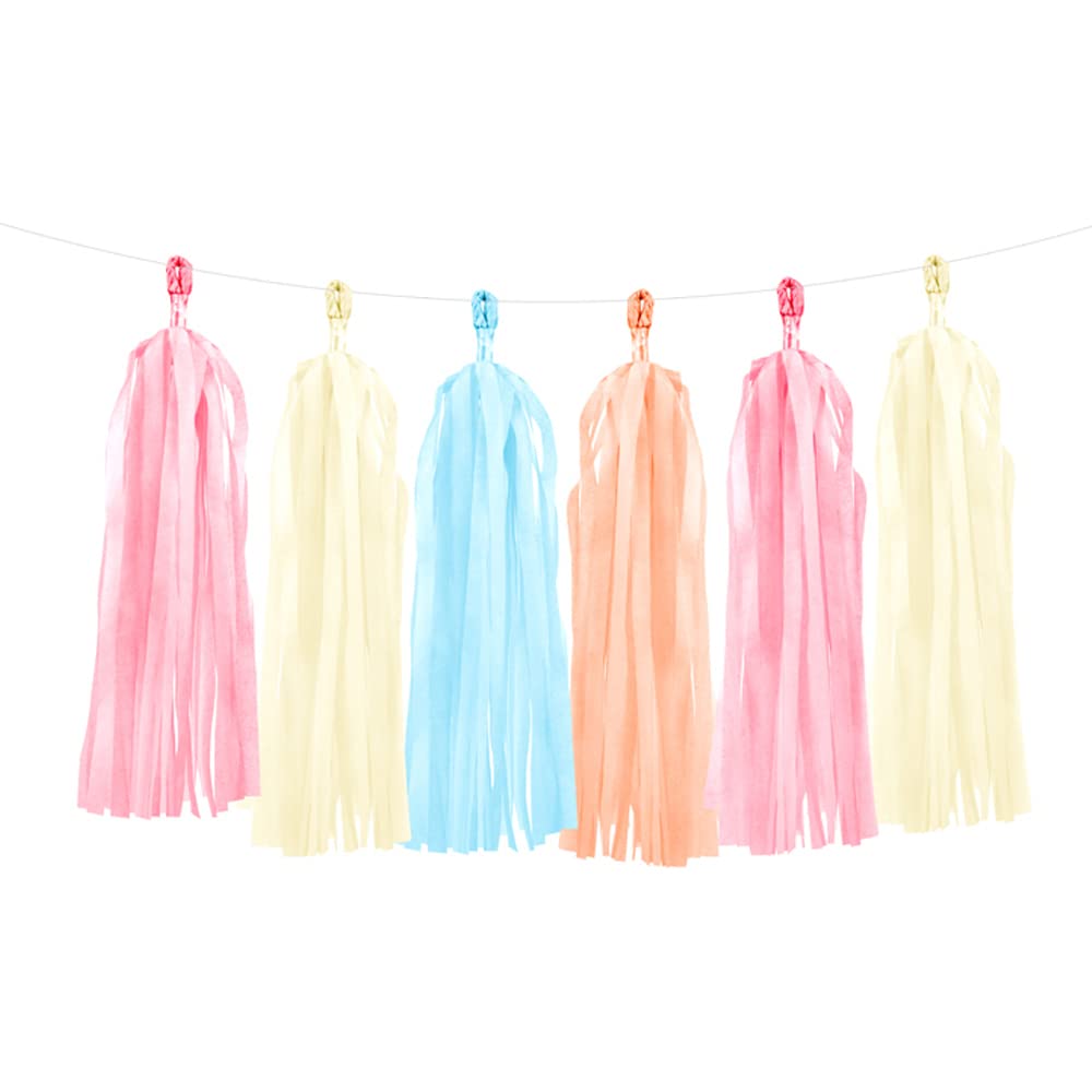 WYw Ghirlanda Con Nappe In Carta Vellina - Festone Decorativo Fai Da Te Per Matrimoni E Compleanni - 12 Pezzi Colori Pastello (rosa, Blu, Pesca, Crema) Con Spago Incluso
