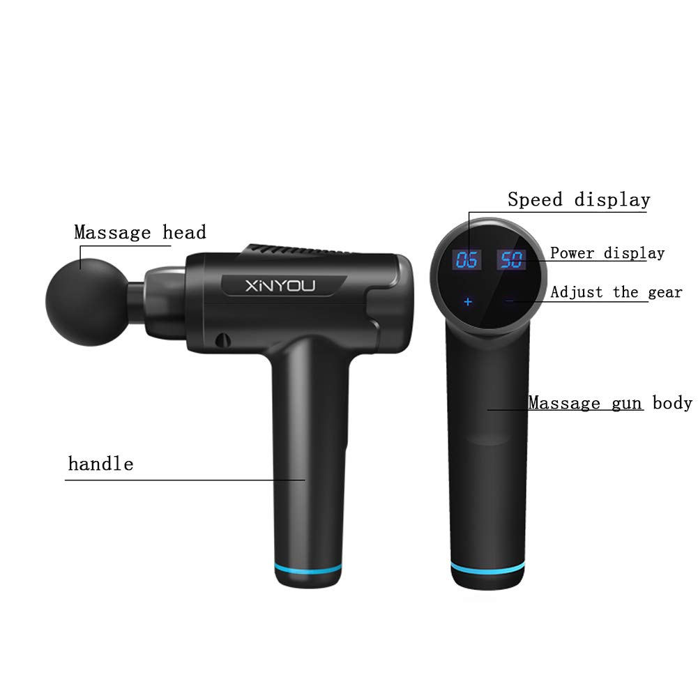 Pistola per Massaggi, Massaggiatore Muscolare per Tessuti Profondi Palmare, 45DB 2550mAh Pistola A Fascia Regolabile A 30 velocità con 6 Teste di Massaggio, Riduzione Intelligente del Rumore