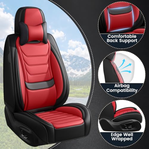 Image of Car Seat Covers Custom Fit Kia Telluride 2020-2026, Waterproof Nappa Leather Car Seat Protector, Breathable Car Seat Cushion, Seat Covers for Car(5 Seats Luxury /Black&Red)