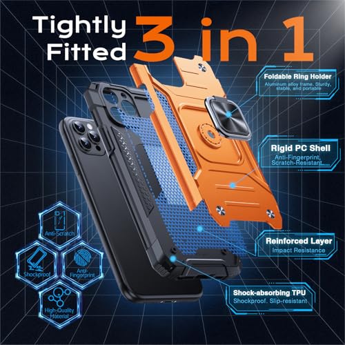 Image of Anqrp Heavy Duty Case for iPhone 11 Pro Case with Enhanced Ring Holder Grip Stand, Military Grade Shockproof Rugged Drop Protective Silicone Hard Slim iPhone 11 Pro Phone Case Cover,Orange