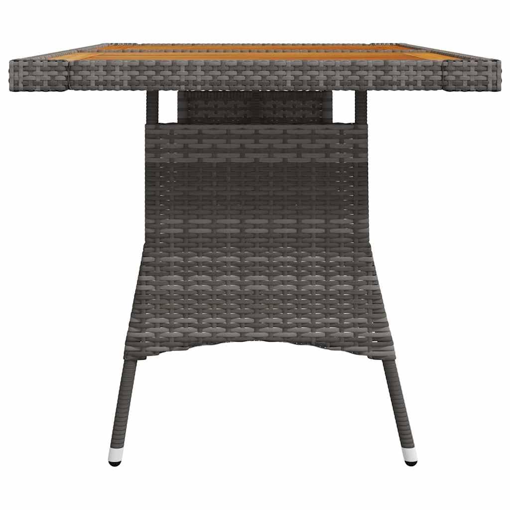 Stół ogrodowy, szary, 130 x 70 x 72 cm, polirattan, lite drewno akacjowe, stal malowana proszkowo, stół tarasowy, odporny na warunki atmosferyczne, wytrzymały, na balkon, werandę i podwórko